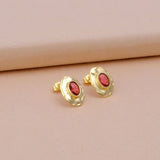 London Blue Topaz Gemstones Studs Gold Plated Hammered Style Stud Earrings Pink Quartz