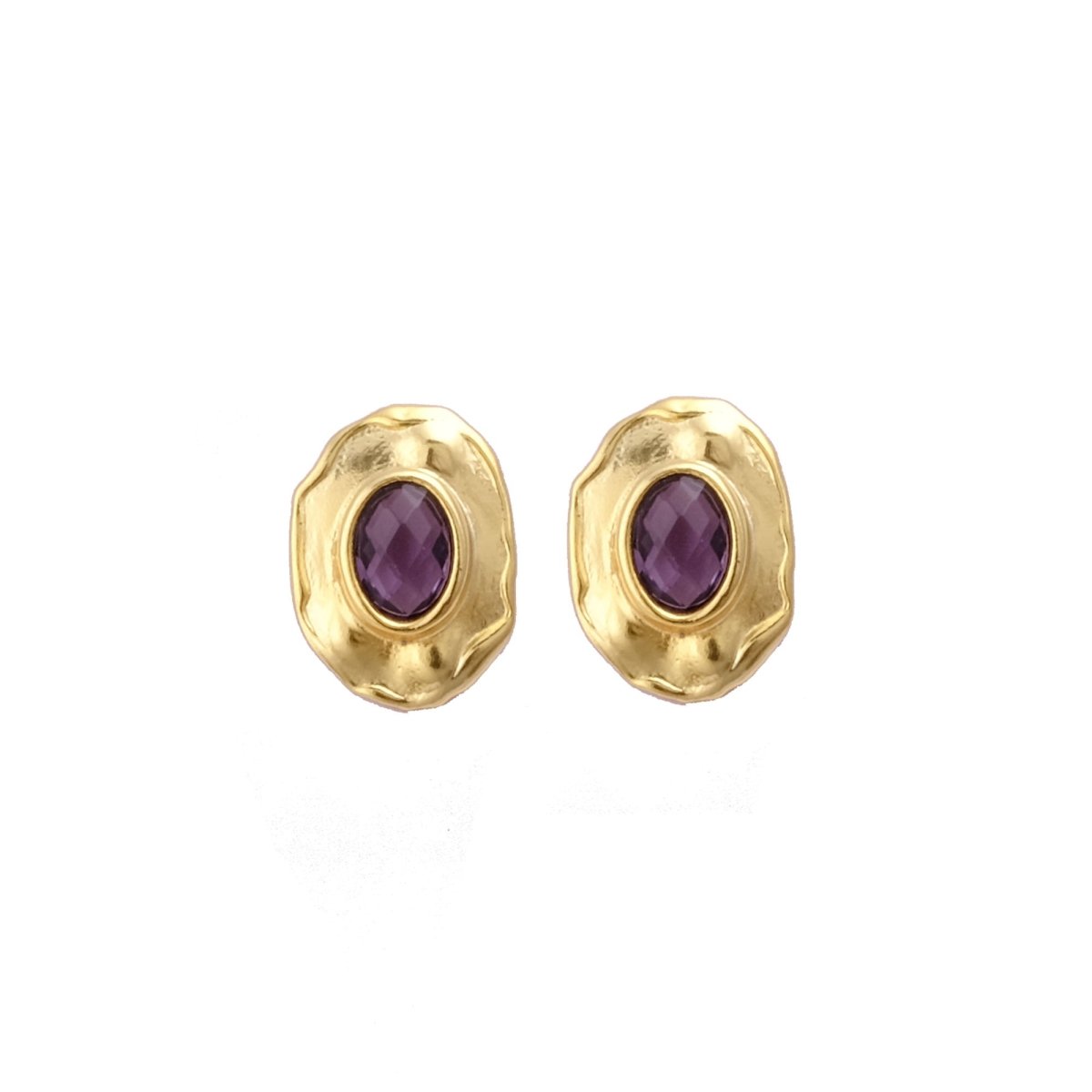 London Blue Topaz Gemstones Studs Gold Plated Hammered Style Stud Earrings