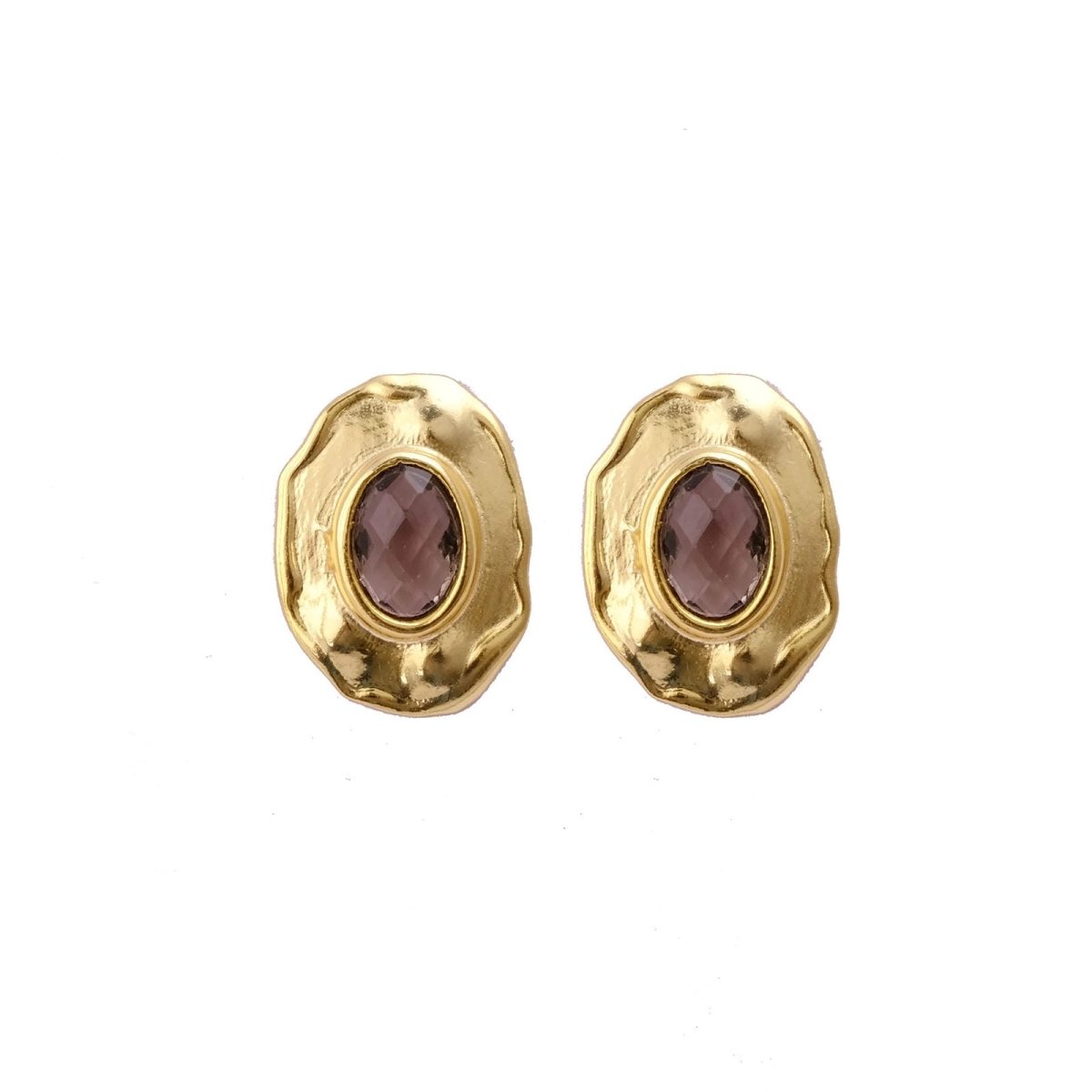 London Blue Topaz Gemstones Studs Gold Plated Hammered Style Stud Earrings