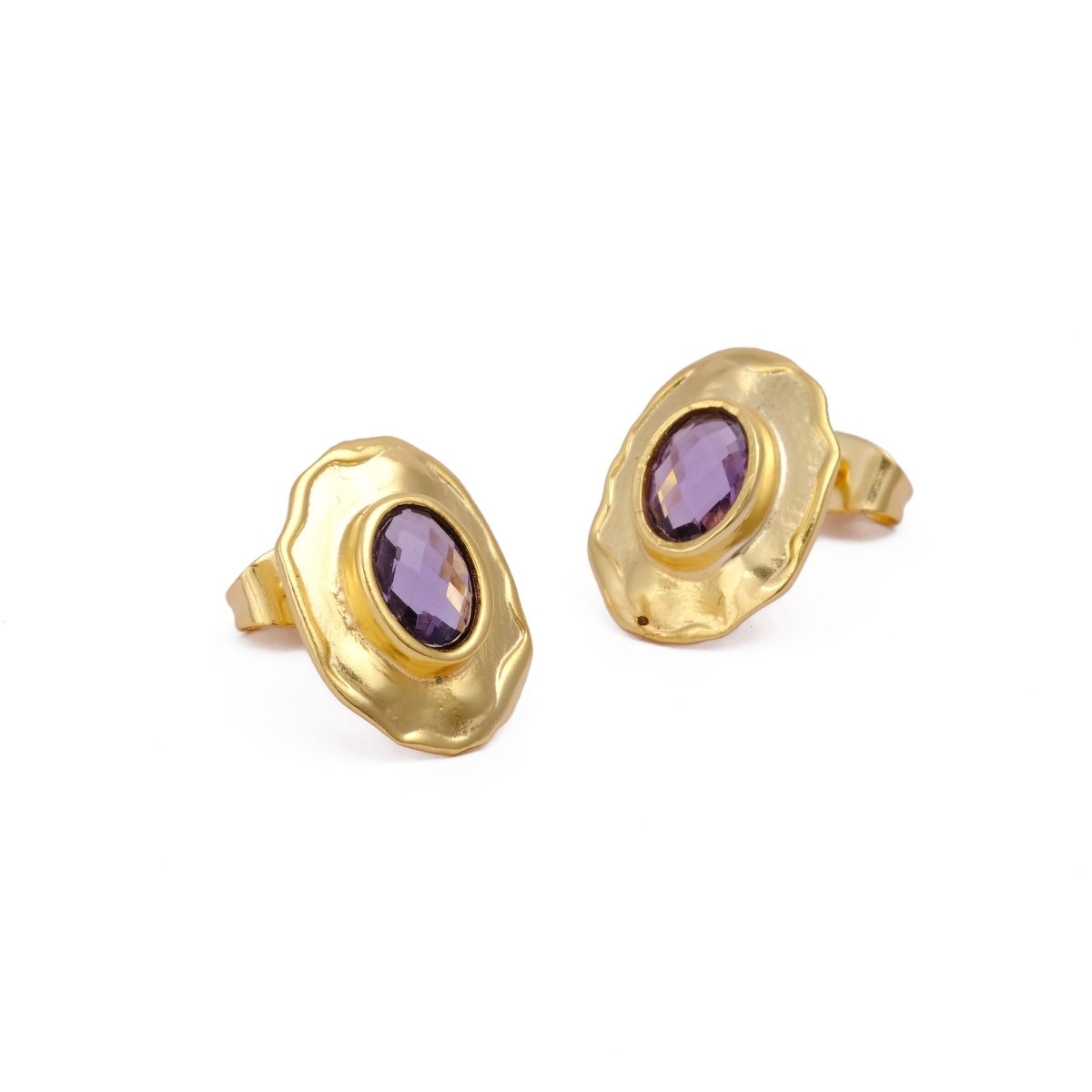 London Blue Topaz Gemstones Studs Gold Plated Hammered Style Stud Earrings