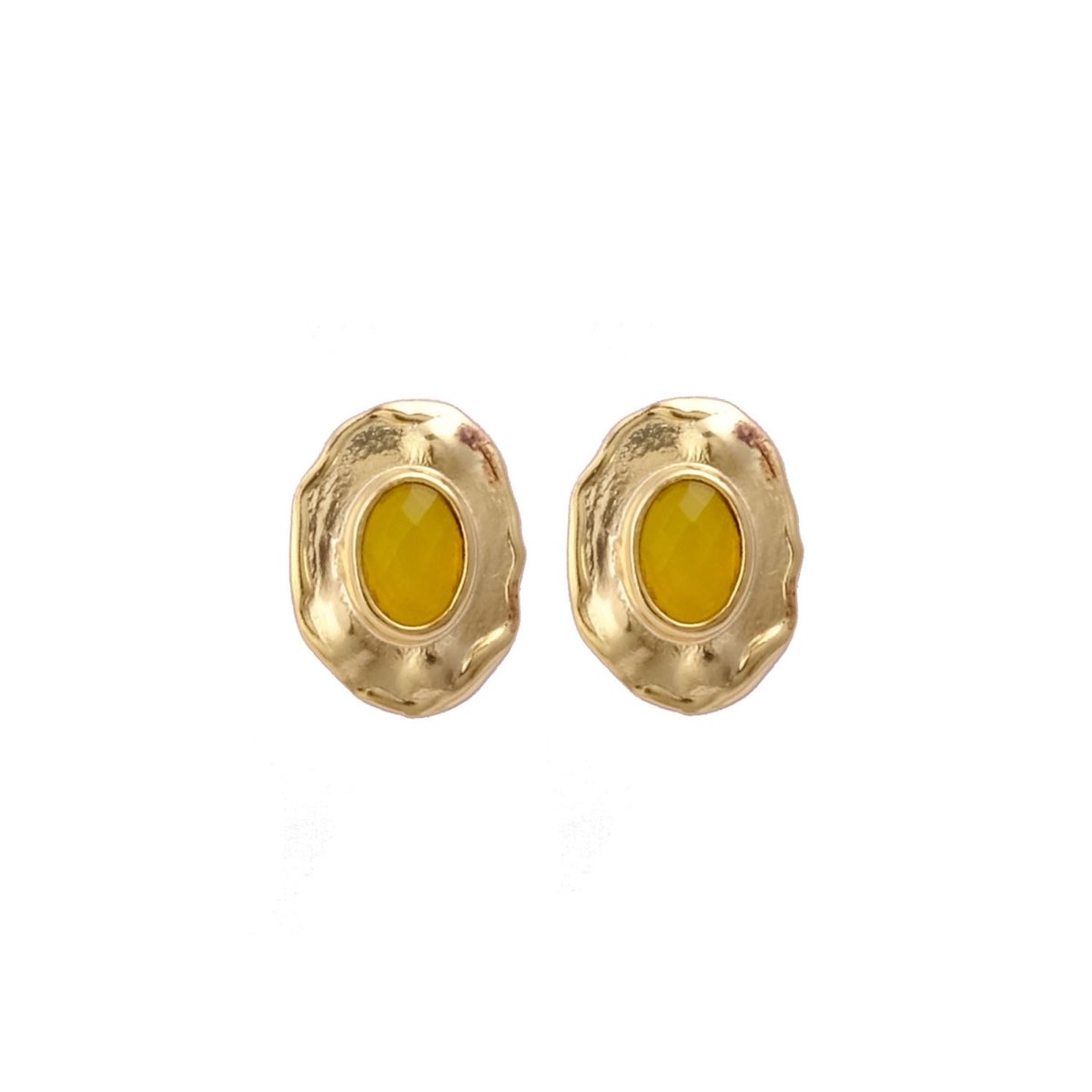 London Blue Topaz Gemstones Studs Gold Plated Hammered Style Stud Earrings
