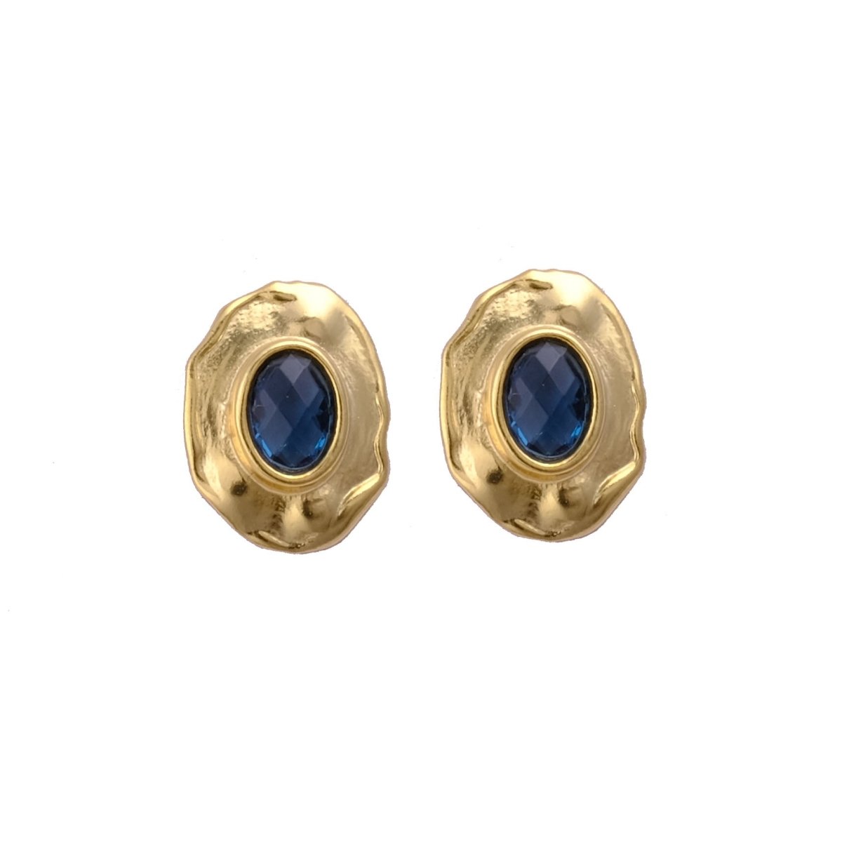 London Blue Topaz Gemstones Studs Gold Plated Hammered Style Stud Earrings