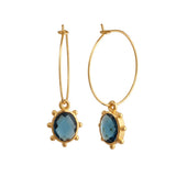 London Blue Topaz Oval Faceted Hoop Earrings, Handmade Gold Plated Bezel Set 5275
