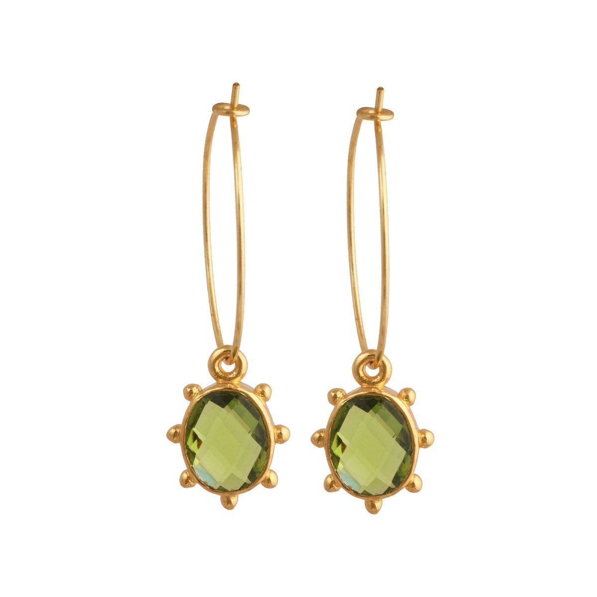 London Blue Topaz Oval Faceted Hoop Earrings, Handmade Gold Plated Bezel Set 5275