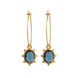 London Blue Topaz Oval Faceted Hoop Earrings, Handmade Gold Plated Bezel Set 5275