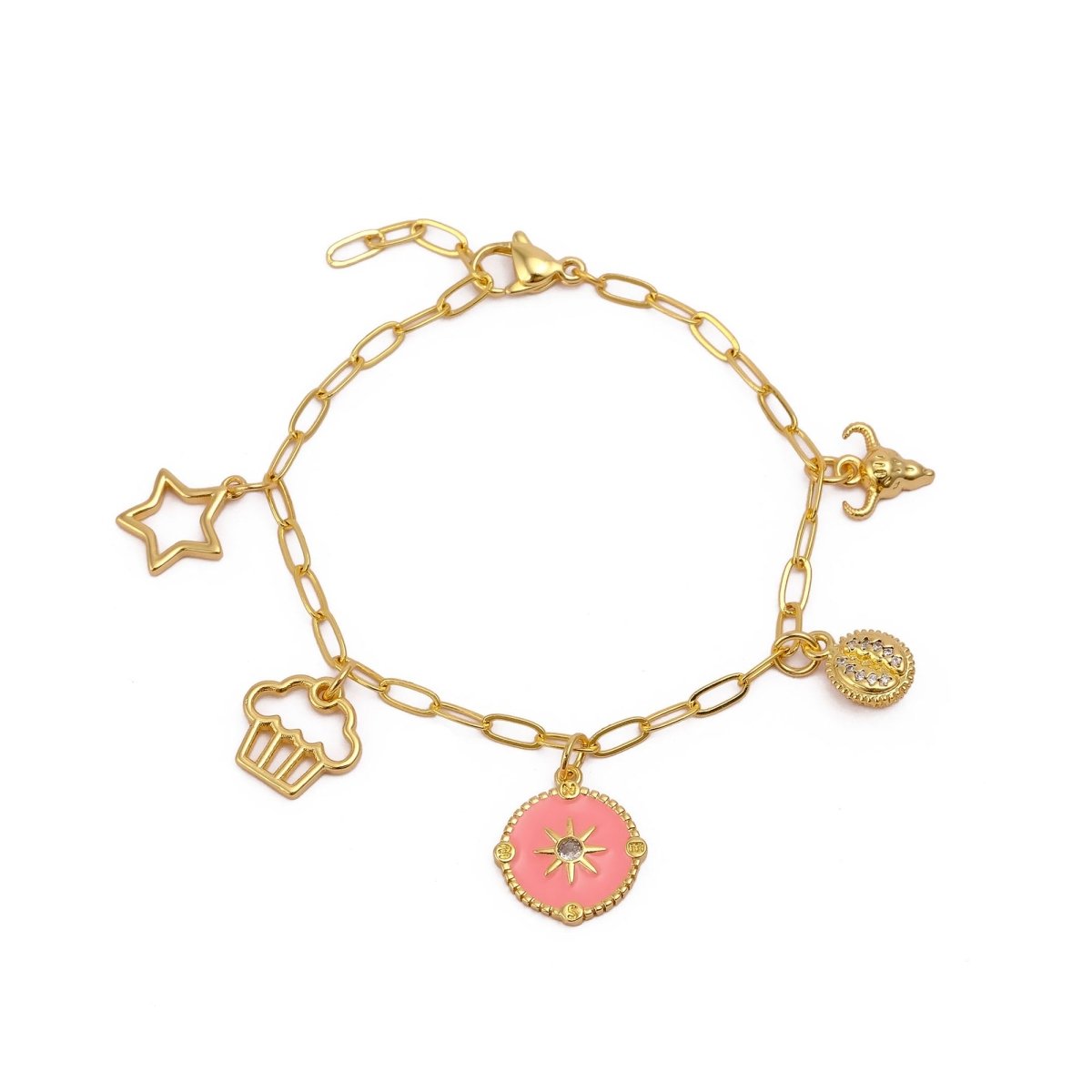 Lucky Charm Bracelet for Women, Gold Plated Bohemian Chain Bracelet 5382