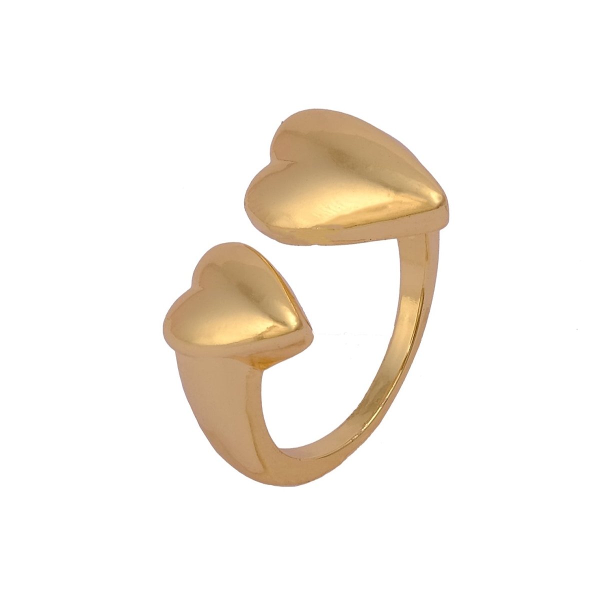 Matte Finish Double Heart Plain Brass Ring, Front Open Adjustable Ring For Gift For Her
