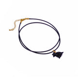 Minimal Animal Necklace, Green Gemstone Carved Pendant Black Cord Jewelry 5255 Black