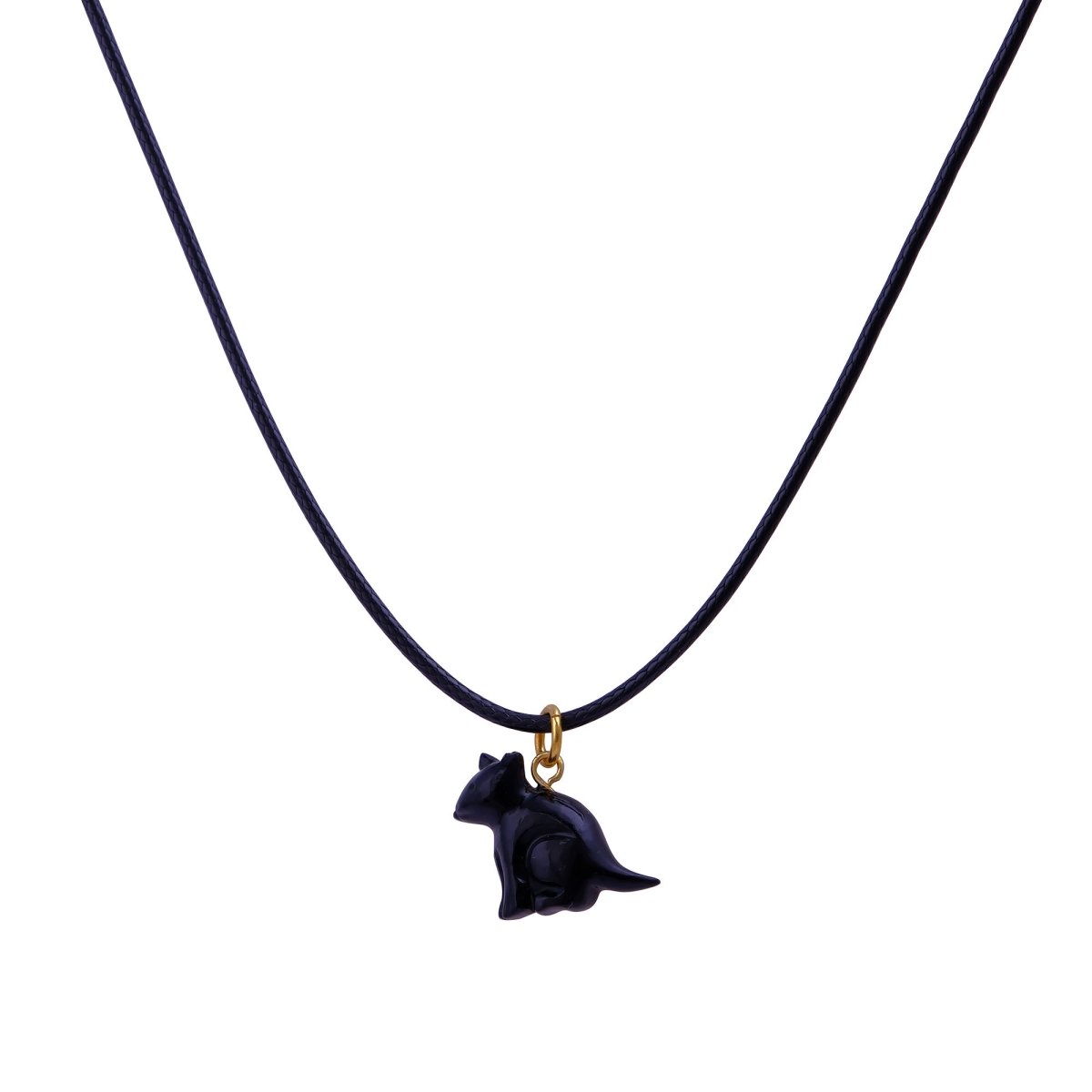 Minimal Animal Necklace, Green Gemstone Carved Pendant Black Cord Jewelry 5255