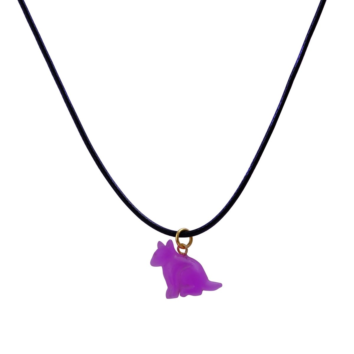 Minimal Animal Necklace, Green Gemstone Carved Pendant Black Cord Jewelry 5255
