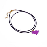 Minimal Animal Necklace, Green Gemstone Carved Pendant Black Cord Jewelry 5255 Pink