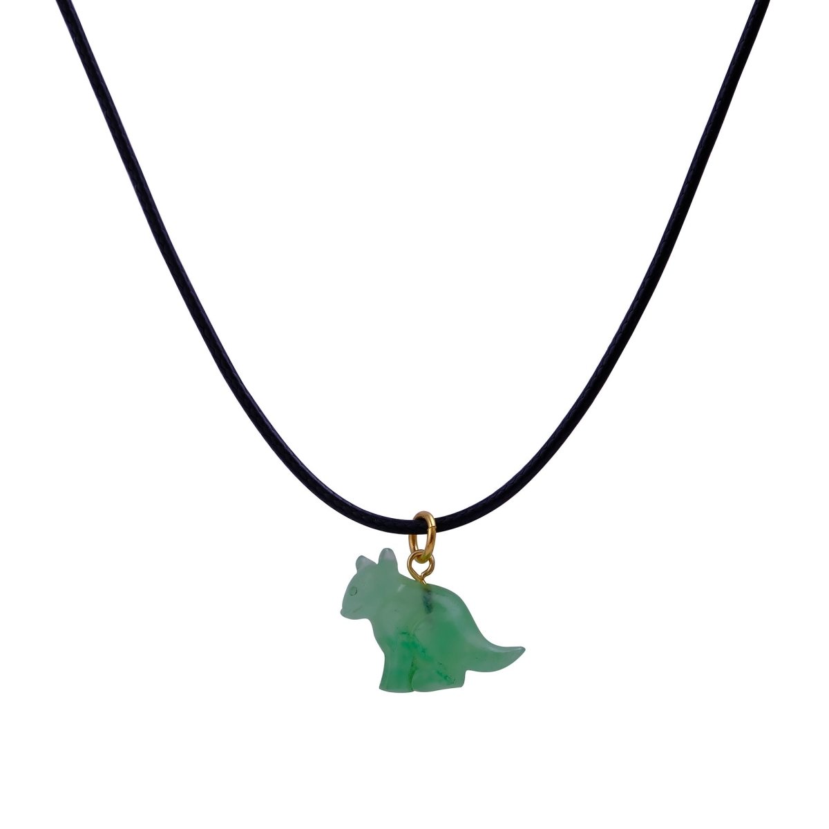 Minimal Animal Necklace, Green Gemstone Carved Pendant Black Cord Jewelry 5255