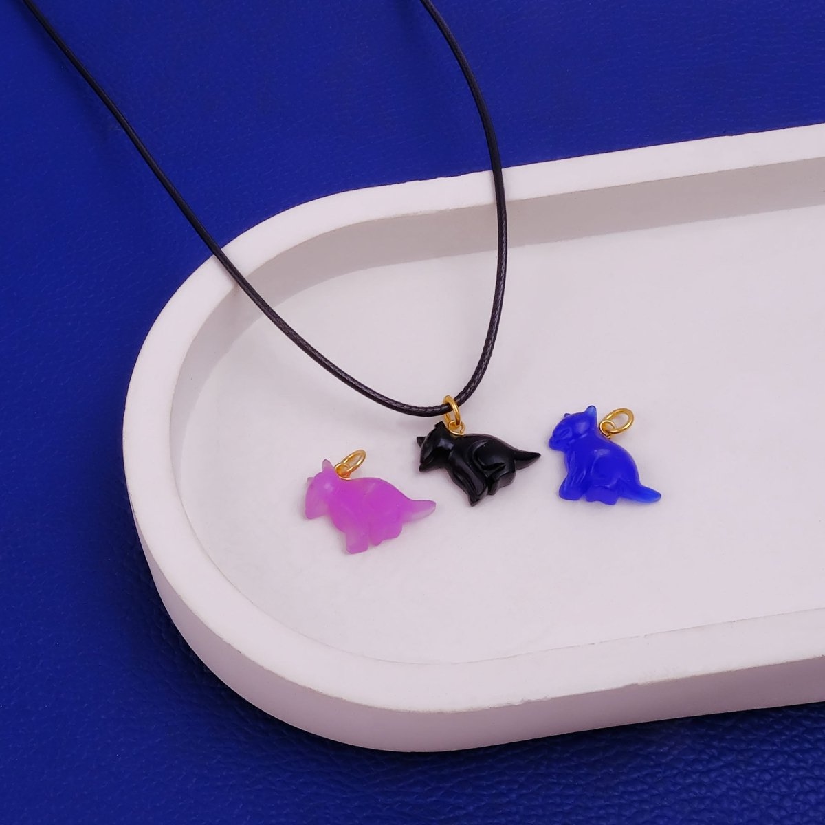 Minimal Animal Necklace, Green Gemstone Carved Pendant Black Cord Jewelry 5255
