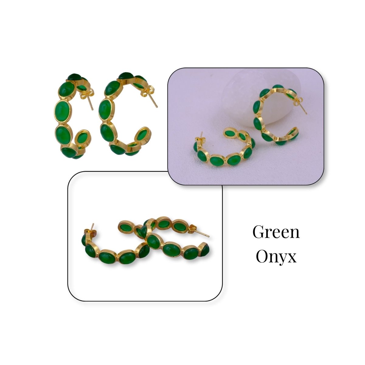 Minimal Red Onyx Hoop Earrings, Handmade Gold Plated Jewelry, Gift for Her CE-1005 Green Onyx