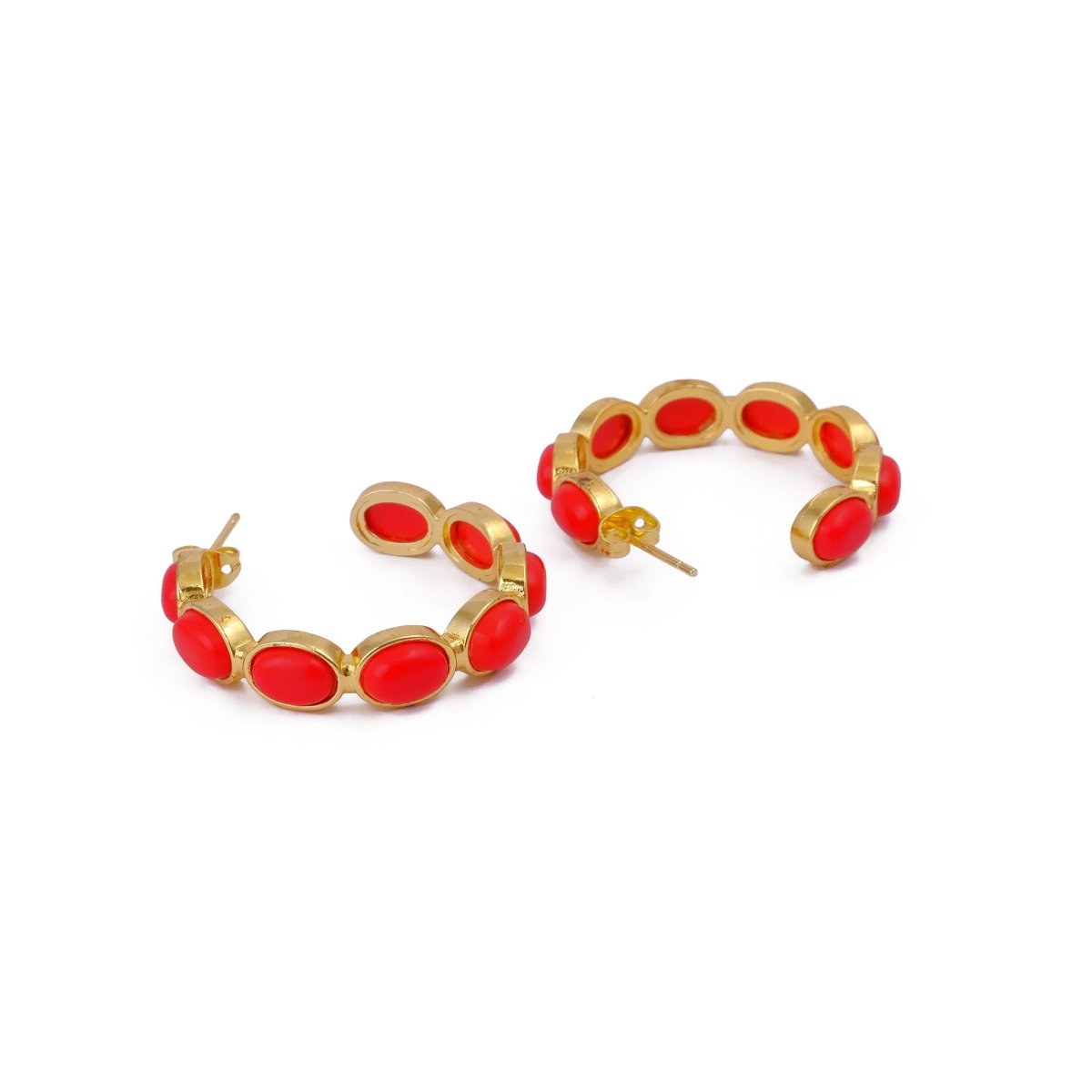 Minimal Red Onyx Hoop Earrings, Handmade Gold Plated Jewelry, Gift for Her CE-1005