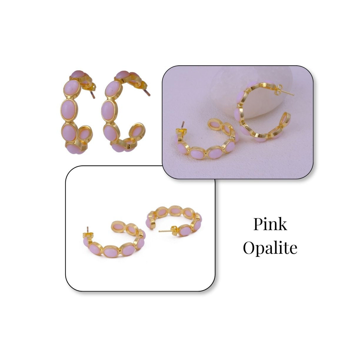Minimal Red Onyx Hoop Earrings, Handmade Gold Plated Jewelry, Gift for Her CE-1005 Pink Opalite