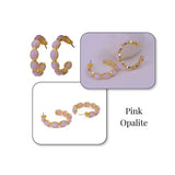 Minimal Red Onyx Hoop Earrings, Handmade Gold Plated Jewelry, Gift for Her CE-1005 Pink Opalite