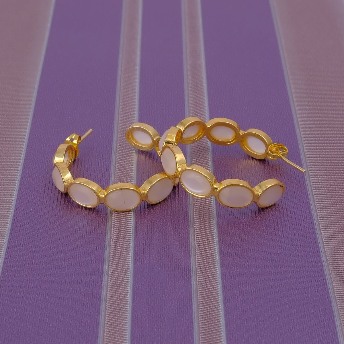 Minimal Red Onyx Hoop Earrings, Handmade Gold Plated Jewelry, Gift for Her CE-1005