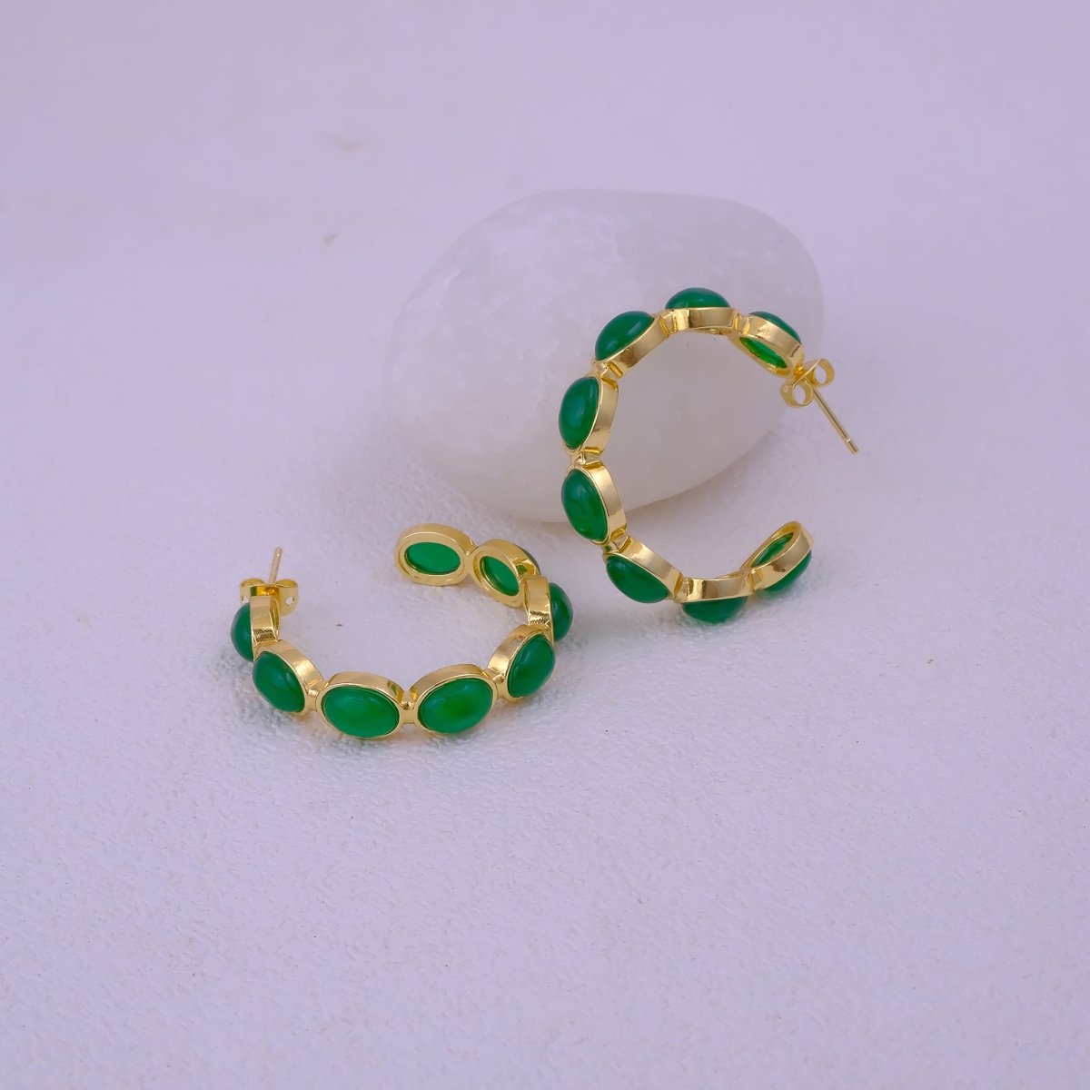 Minimal Red Onyx Hoop Earrings, Handmade Gold Plated Jewelry, Gift for Her CE-1005