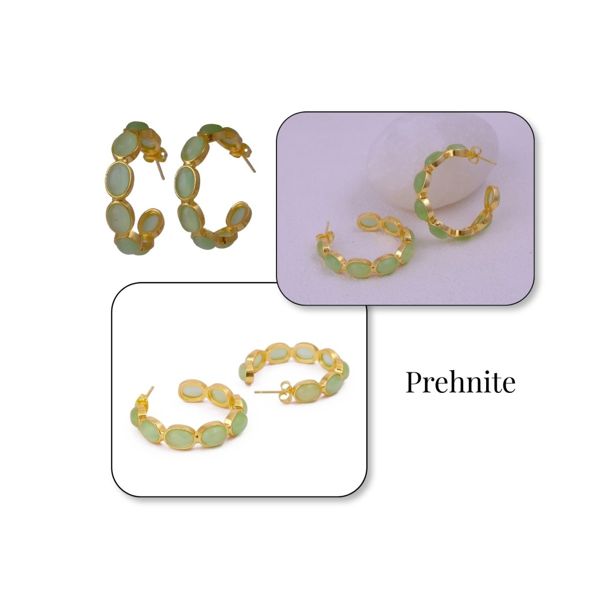 Minimal Red Onyx Hoop Earrings, Handmade Gold Plated Jewelry, Gift for Her CE-1005 Prehnite