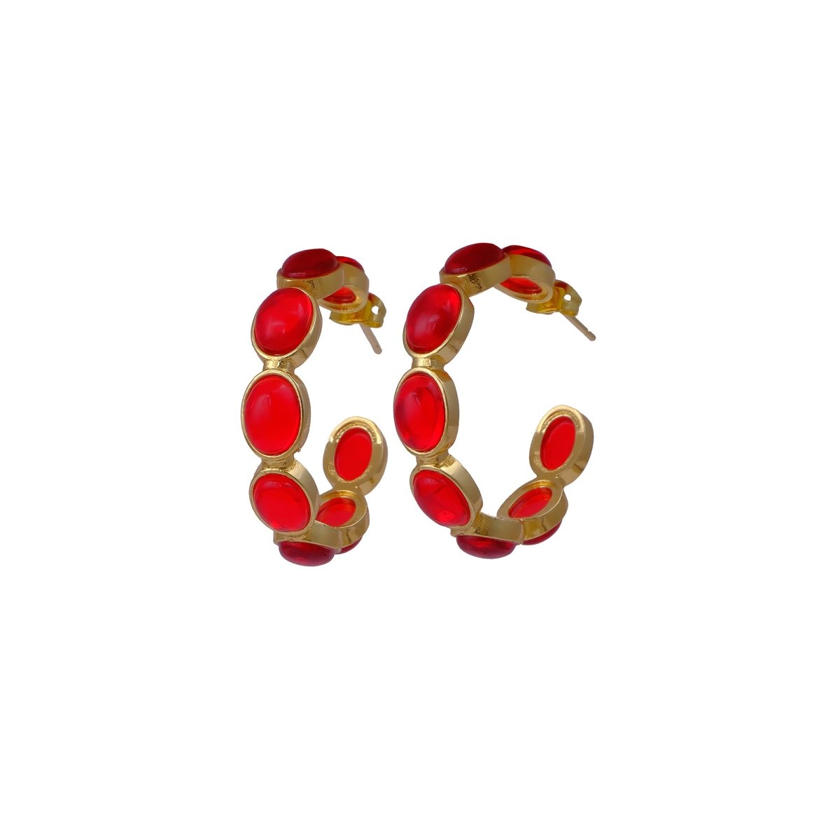 Minimal Red Onyx Hoop Earrings, Handmade Gold Plated Jewelry, Gift for Her CE-1005