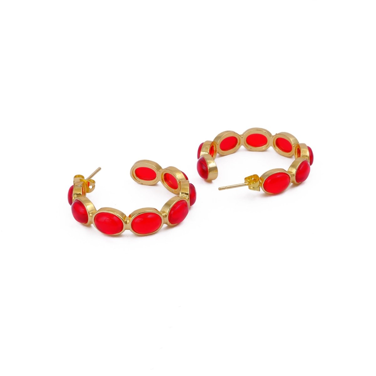 Minimal Red Onyx Hoop Earrings, Handmade Gold Plated Jewelry, Gift for Her CE-1005