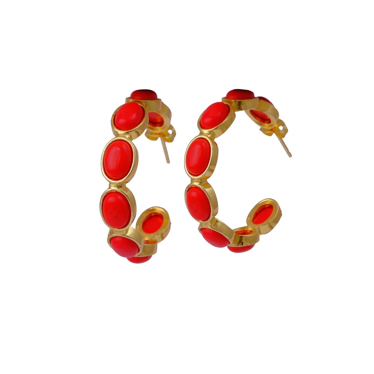 Minimal Red Onyx Hoop Earrings, Handmade Gold Plated Jewelry, Gift for Her CE-1005