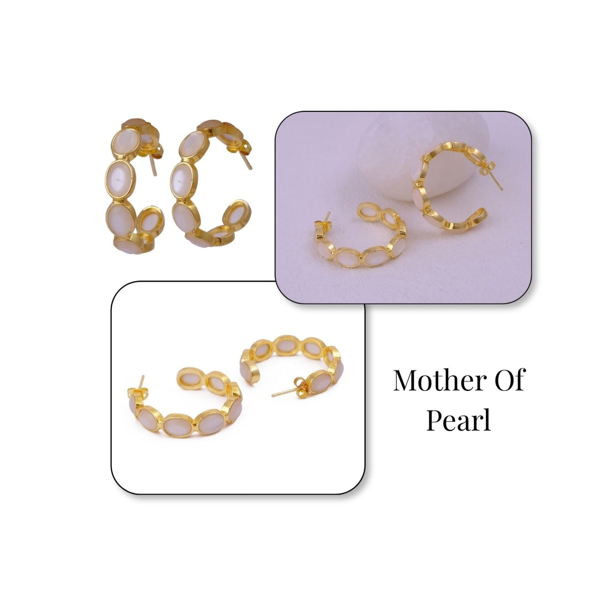 Minimal Red Onyx Hoop Earrings, Handmade Gold Plated Jewelry, Gift for Her CE-1005 Mother Of Pearl