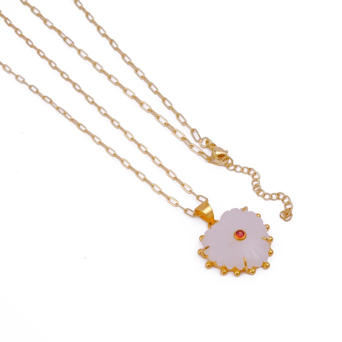 Minimal White Chalcedony Flower Necklace, Dainty Everyday Pendant Jewelry 5286