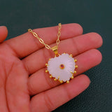 Minimal White Chalcedony Flower Necklace, Dainty Everyday Pendant Jewelry 5286
