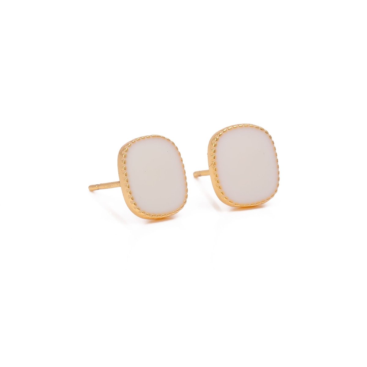Minimal White Cushion Stud Trendy Gold Plated Earrings
