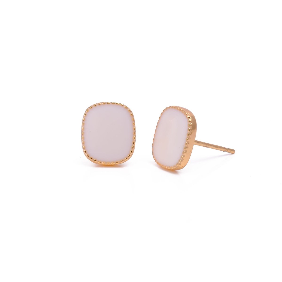 Minimal White Cushion Stud Trendy Gold Plated Earrings