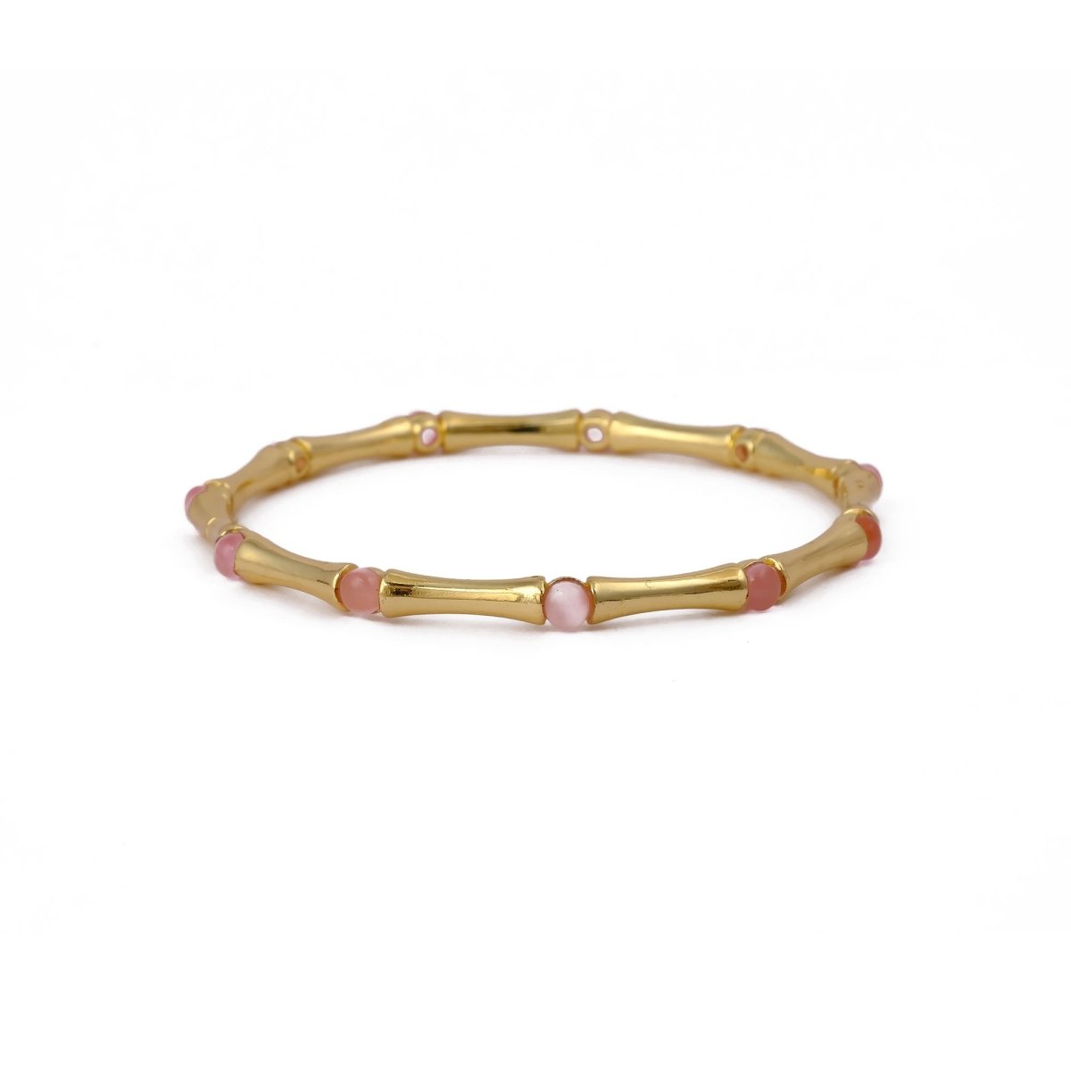 Minimalist Bamboo Cat's Eye Gemstone Bangle, Gold Plated Jewelry CB - 1001