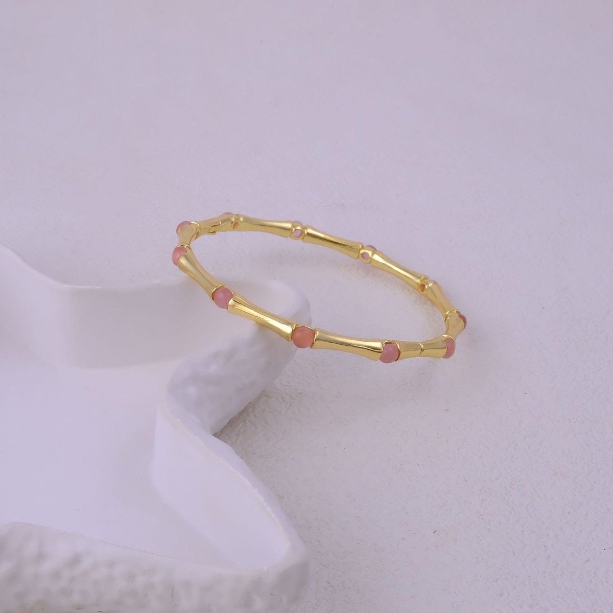 Minimalist Bamboo Cat's Eye Gemstone Bangle, Gold Plated Jewelry CB - 1001