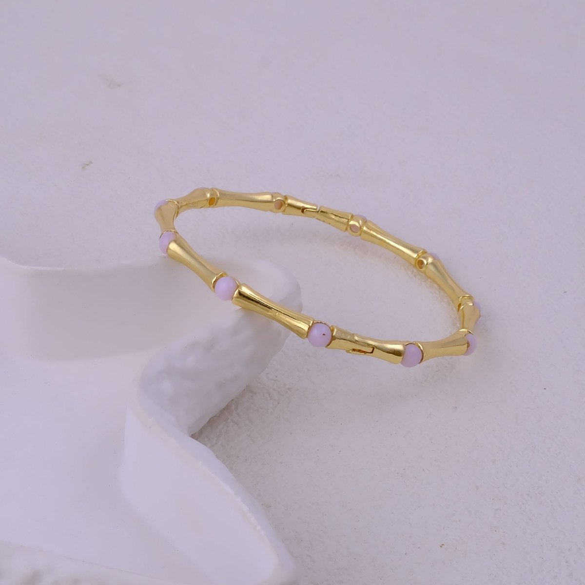 Minimalist Bamboo Cat's Eye Gemstone Bangle, Gold Plated Jewelry CB - 1001