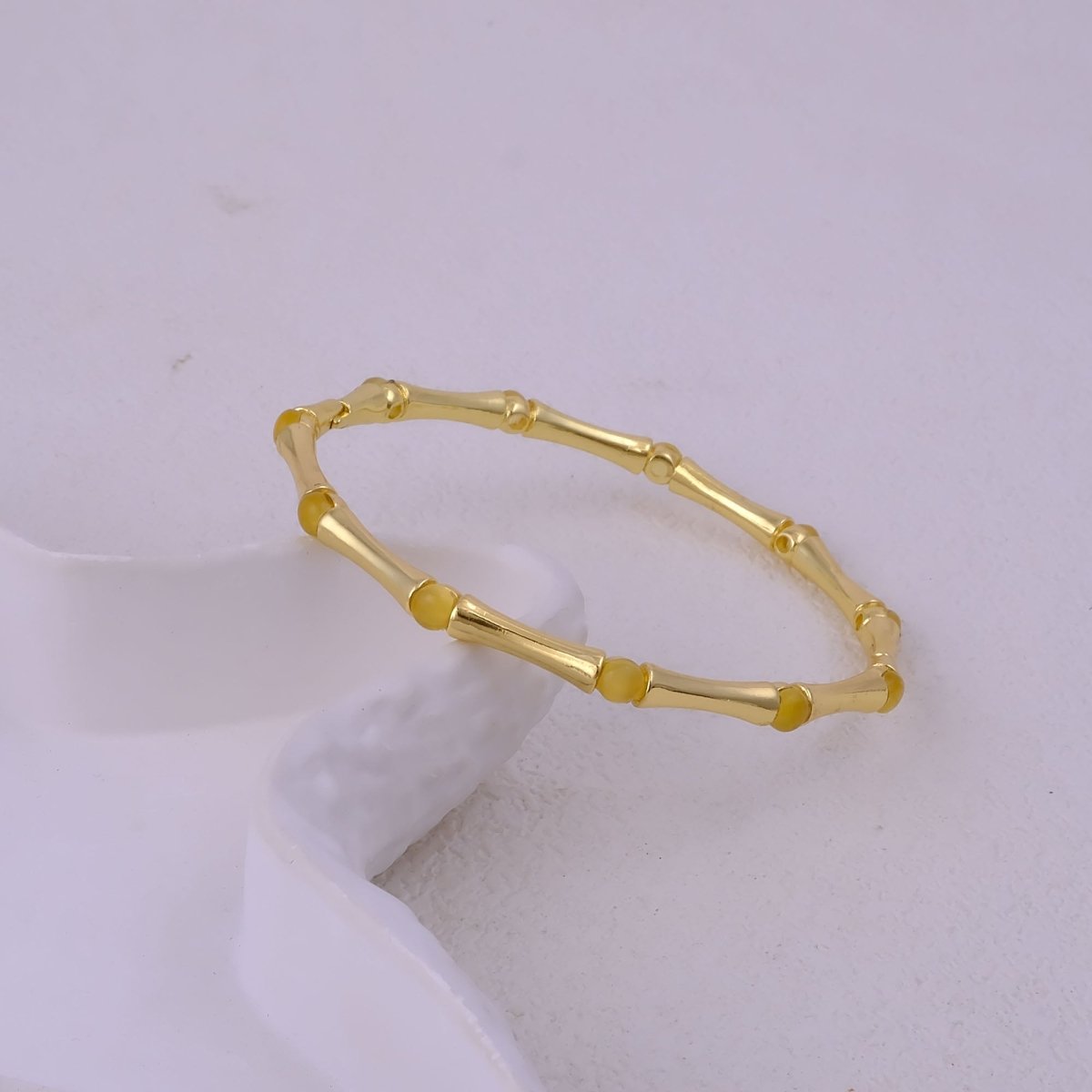 Minimalist Bamboo Cat's Eye Gemstone Bangle, Gold Plated Jewelry CB - 1001