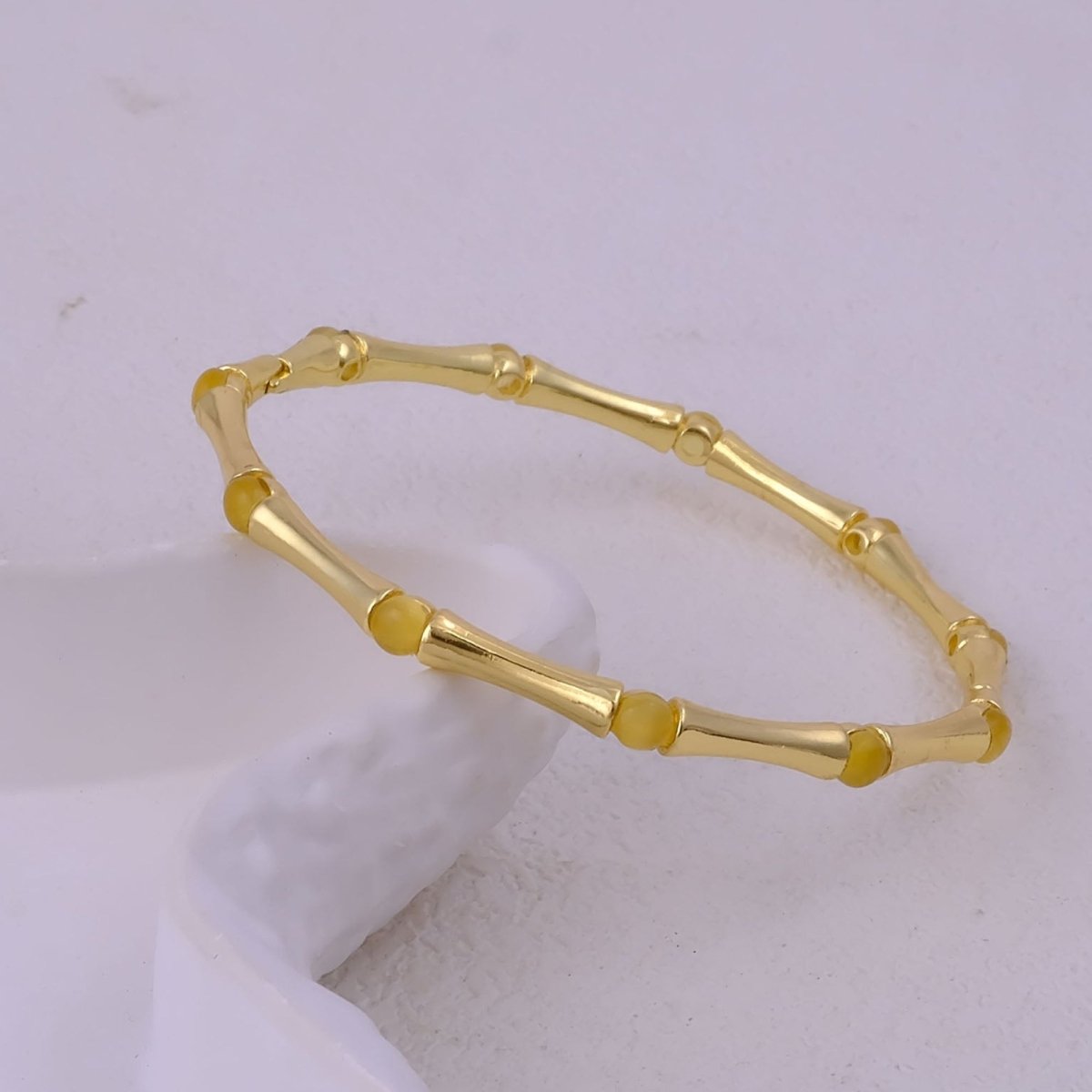 Minimalist Bamboo Cat's Eye Gemstone Bangle, Gold Plated Jewelry CB - 1001