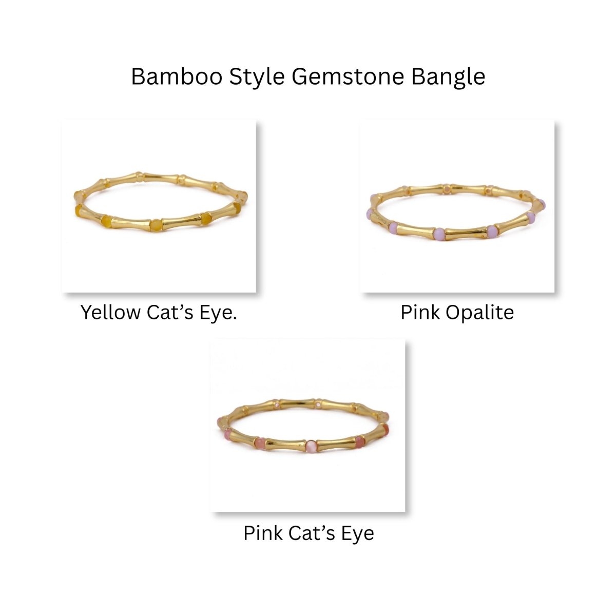 Minimalist Bamboo Cat's Eye Gemstone Bangle, Gold Plated Jewelry CB - 1001