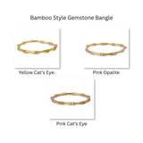 Minimalist Bamboo Cat's Eye Gemstone Bangle, Gold Plated Jewelry CB - 1001