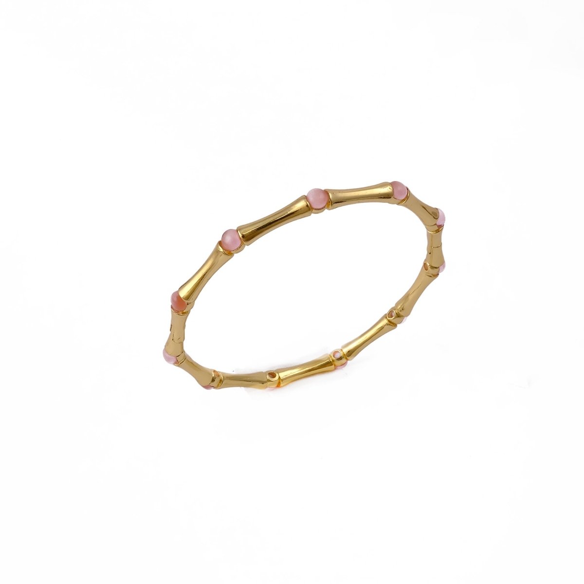 Minimalist Bamboo Cat's Eye Gemstone Bangle, Gold Plated Jewelry CB - 1001