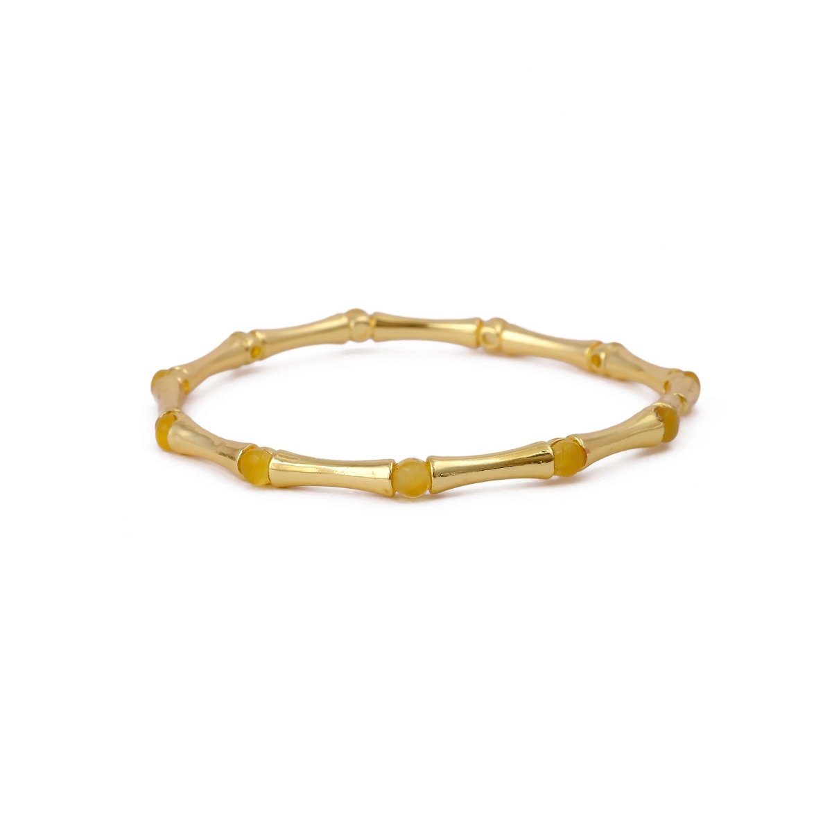 Minimalist Bamboo Cat's Eye Gemstone Bangle, Gold Plated Jewelry CB - 1001