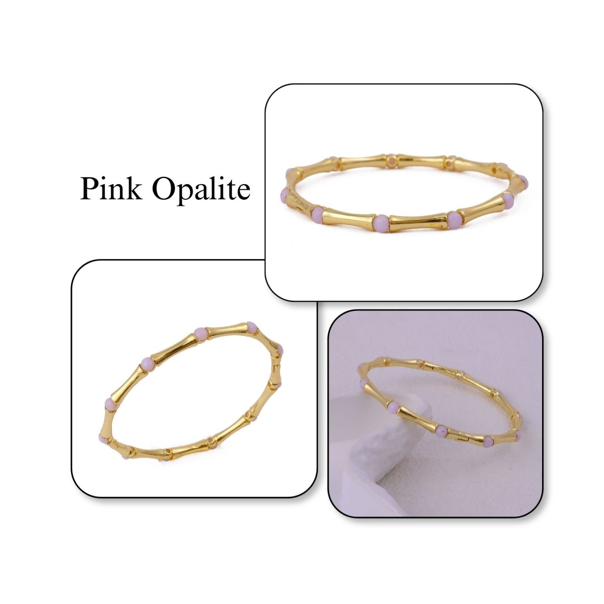 Minimalist Bamboo Cat's Eye Gemstone Bangle, Gold Plated Jewelry CB - 1001