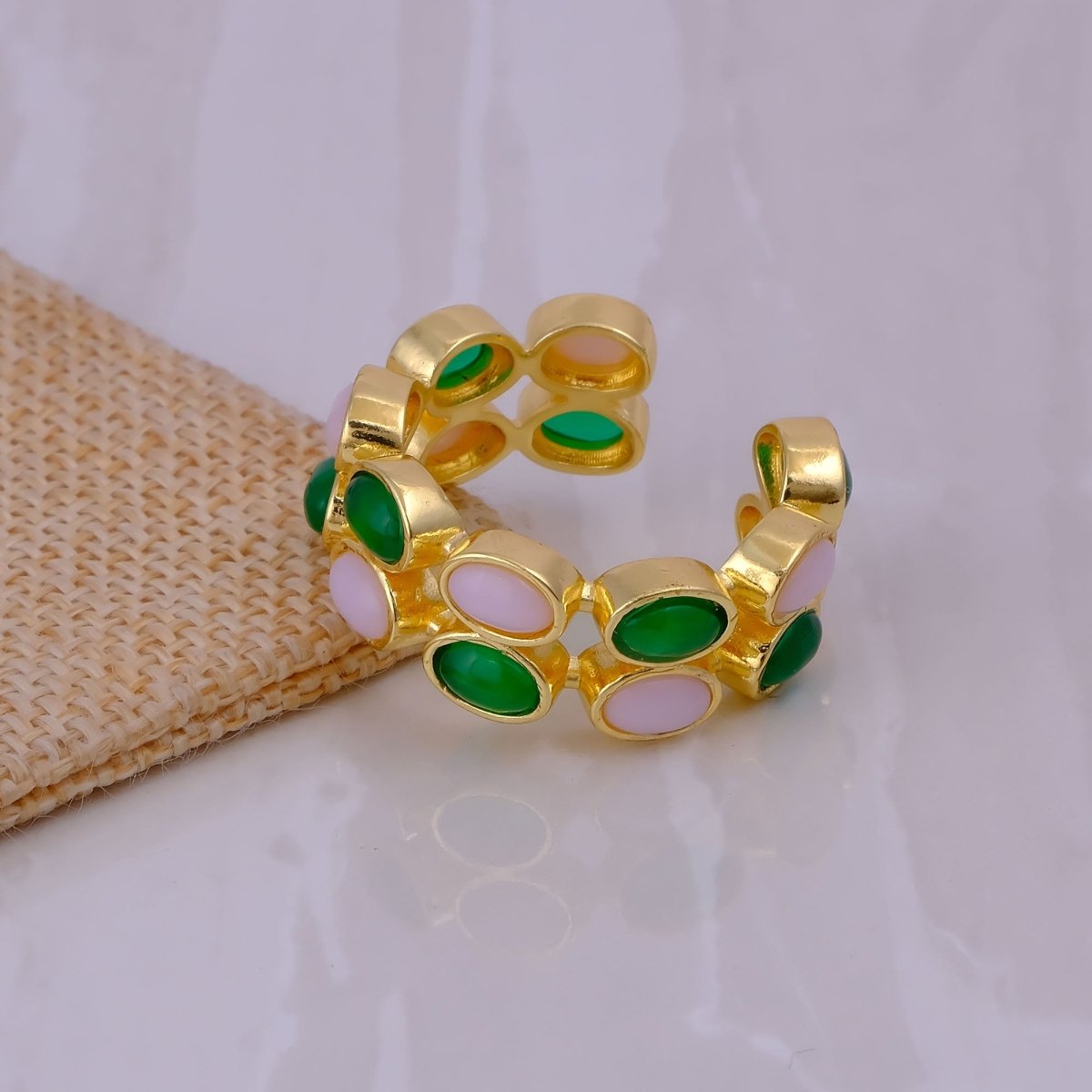 Minimalist Blue Turquoise Eternity Rin, Gold Plated Adjustable Jewelry CR - 1028