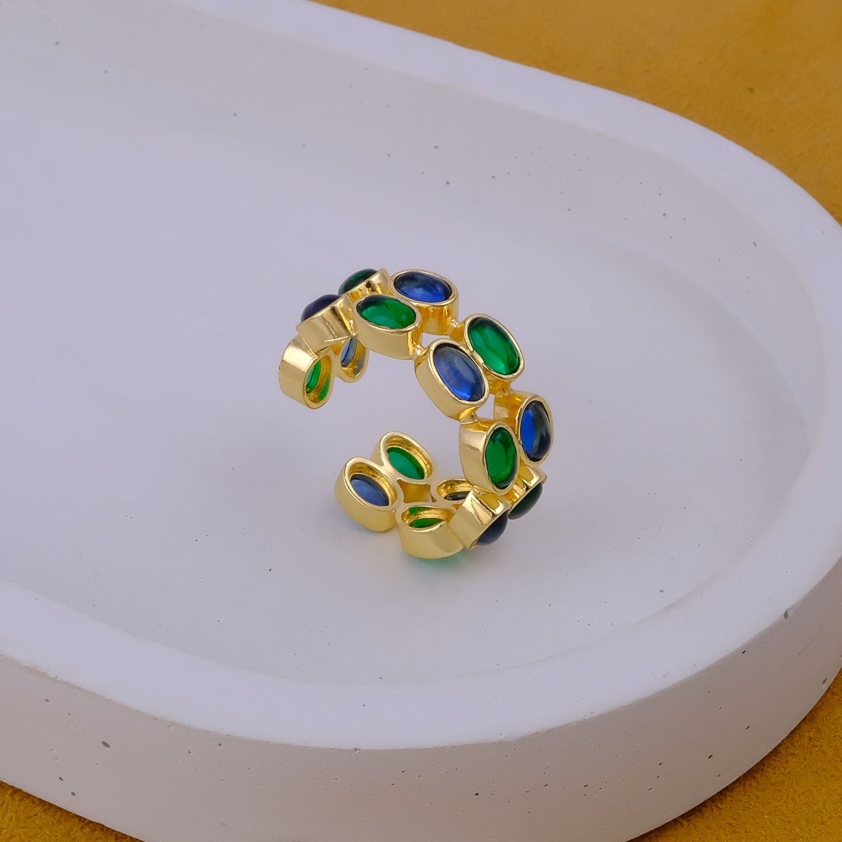 Minimalist Blue Turquoise Eternity Rin, Gold Plated Adjustable Jewelry CR - 1028