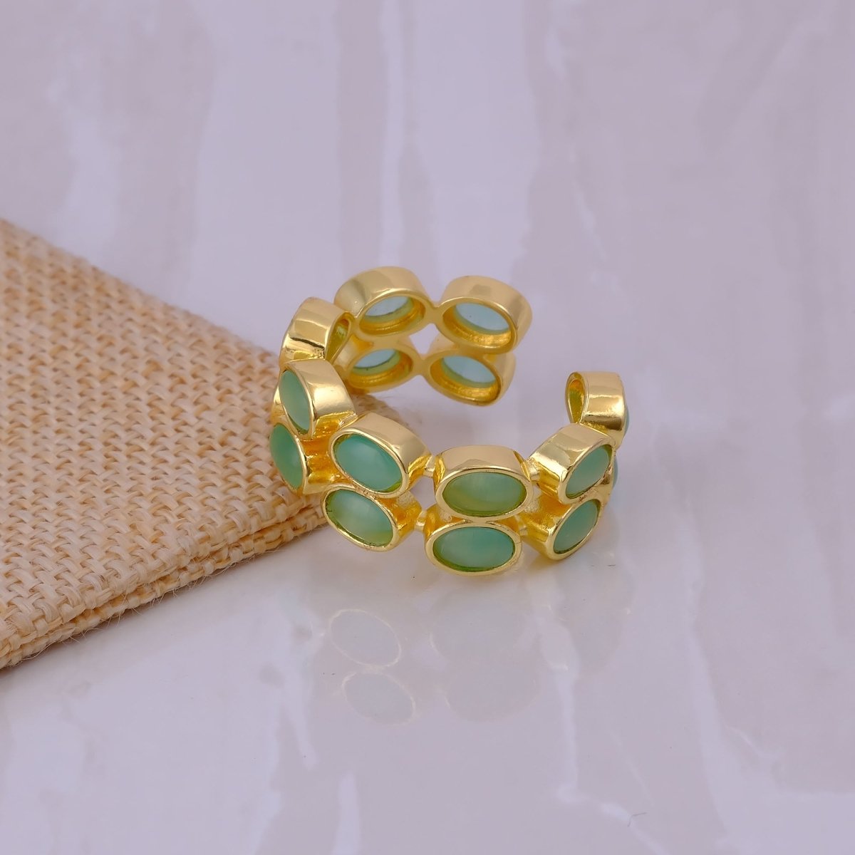 Minimalist Blue Turquoise Eternity Rin, Gold Plated Adjustable Jewelry CR - 1028