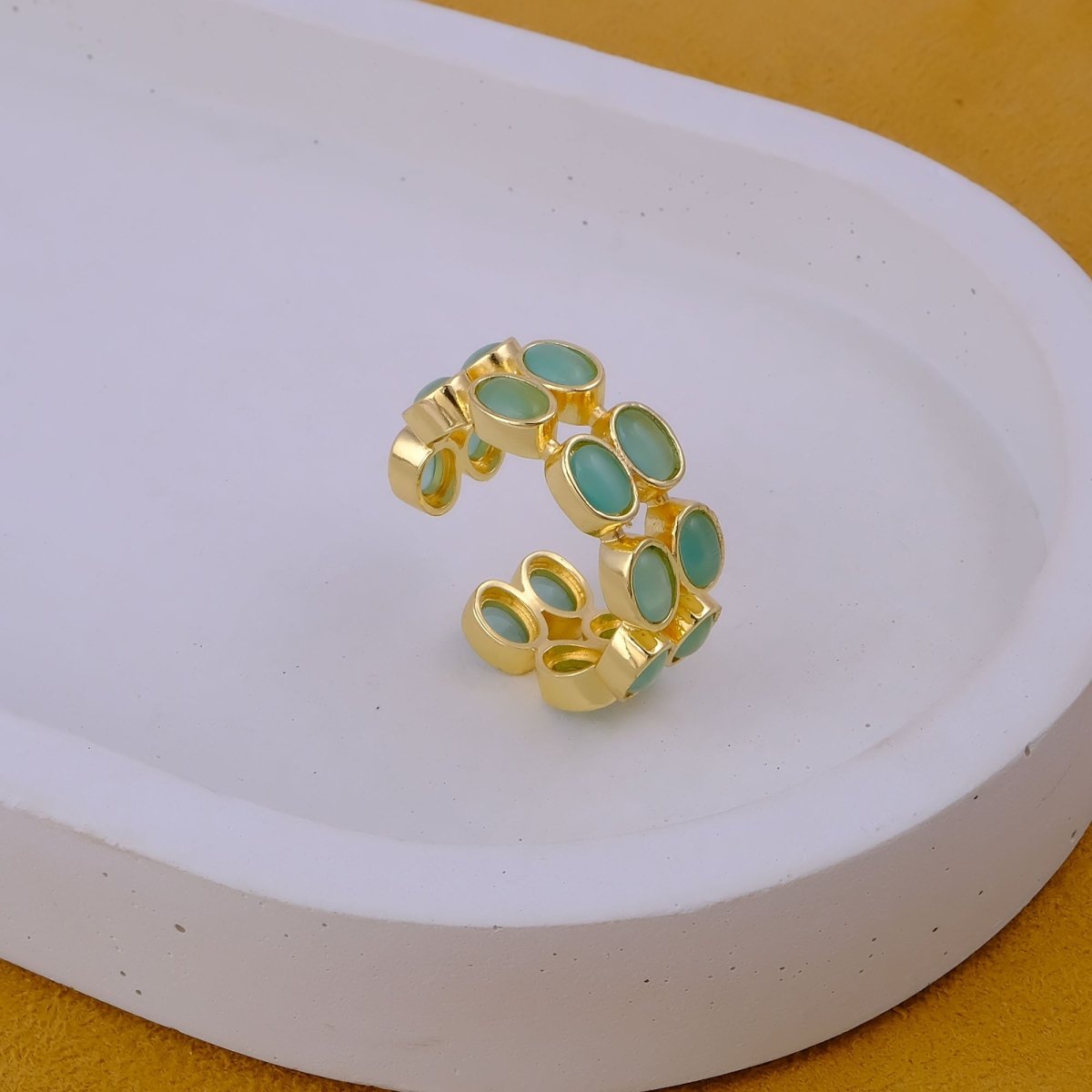 Minimalist Blue Turquoise Eternity Rin, Gold Plated Adjustable Jewelry CR - 1028
