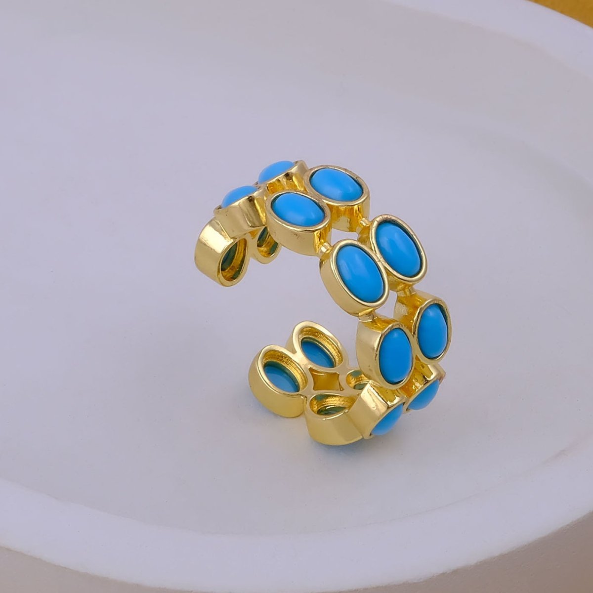 Minimalist Blue Turquoise Eternity Rin, Gold Plated Adjustable Jewelry CR - 1028