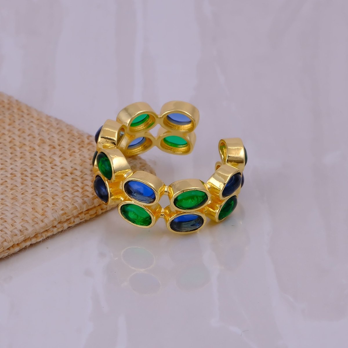 Minimalist Blue Turquoise Eternity Rin, Gold Plated Adjustable Jewelry CR - 1028