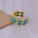 Minimalist Blue Turquoise Eternity Rin, Gold Plated Adjustable Jewelry CR - 1028