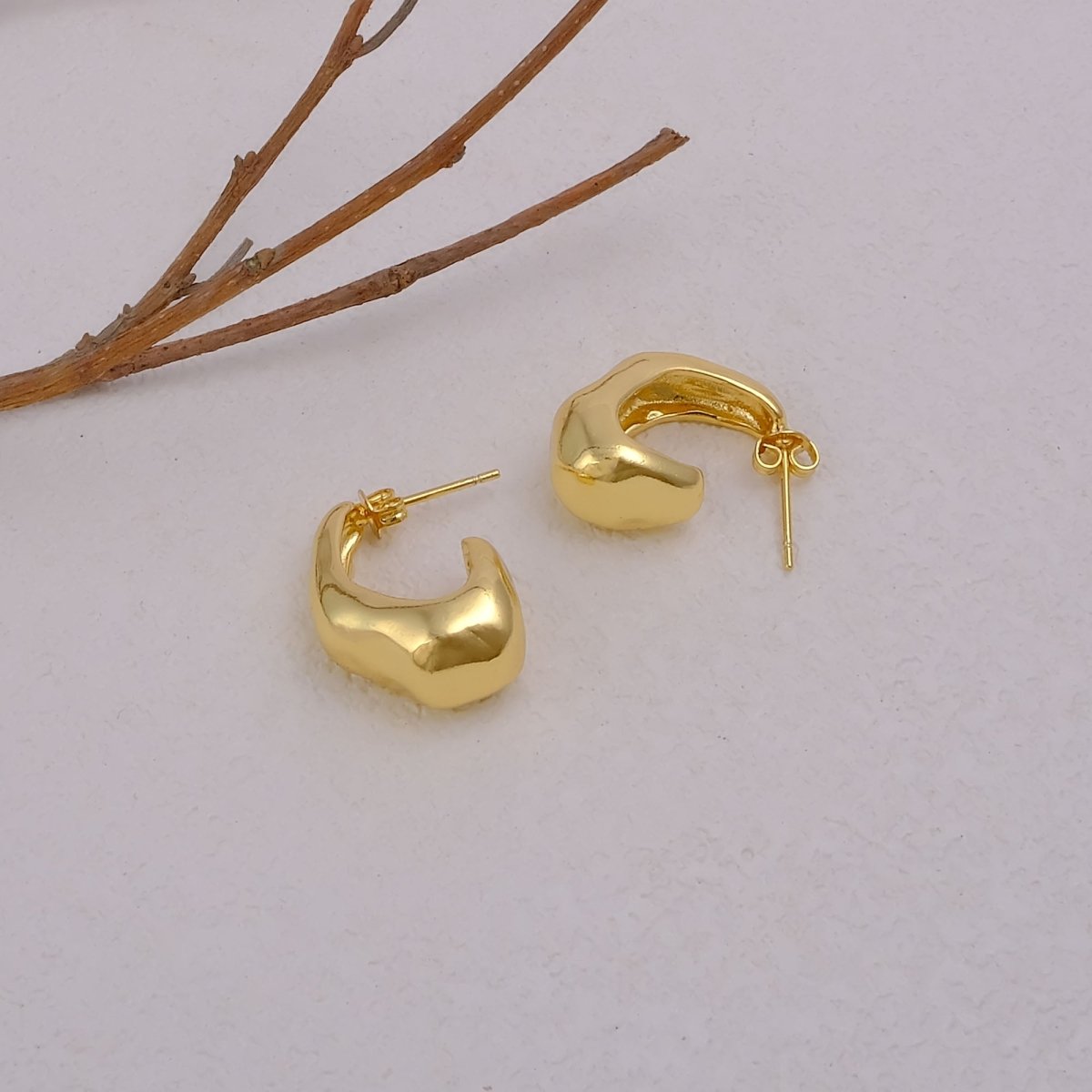 Minimalist Gold Plated C Shaped Chunky Hoop Earrings